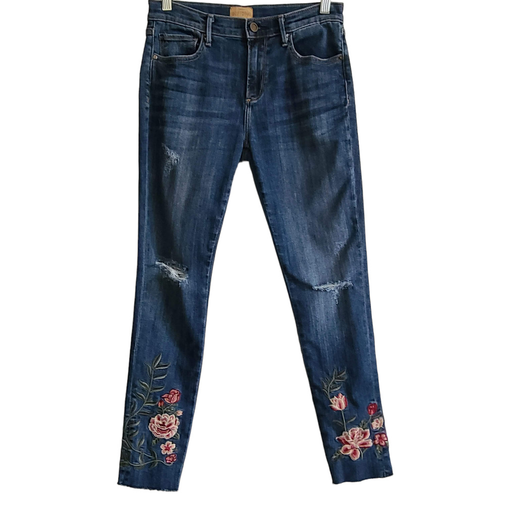 DRIFTWOOD Jackie Floral Embroidered‎ Boho Skinny Distressed Jeans Women's 27